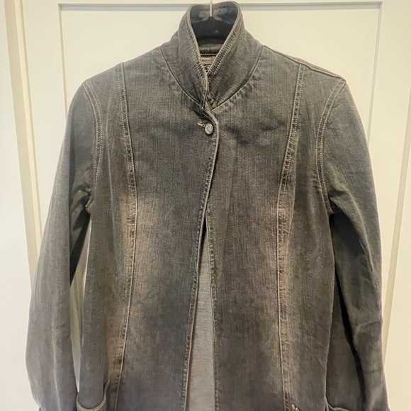 NORMA KAMALI - Black/Dark Charcoal Gray Duster Length Denim Jacket SZ S - Picture 2 of 6
